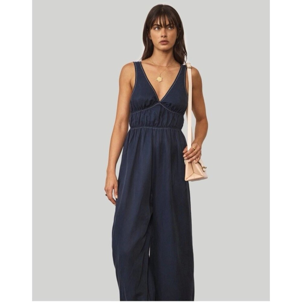 Anthropologie NNT Navy Blue Sancia Oda Halter Wide Leg Jumpsuit Medium
